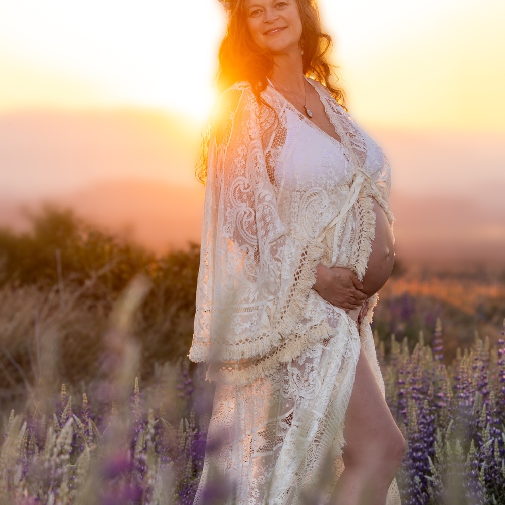 Boho Lace Maternity Maxi Dress - White - Picture 4 of 6